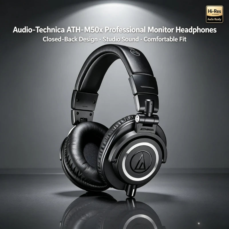 Audio-Technica ATH-M50X  Over Ear Closed Back Professional Studio Monitor Headphones DJ Mixing Mastering Monitoring Headset