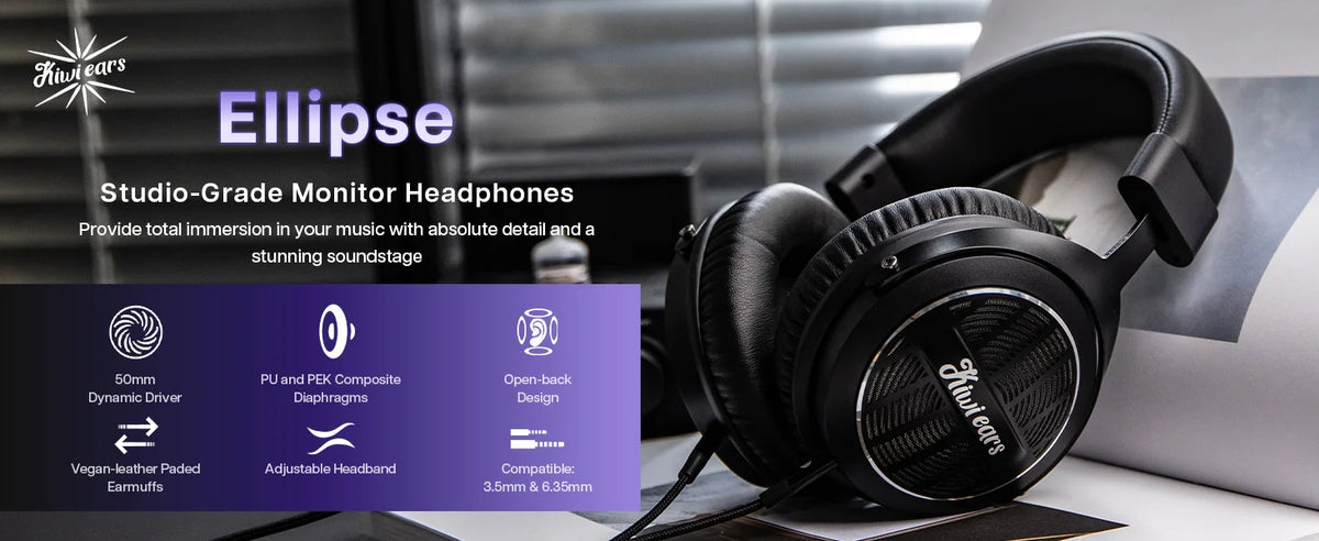 Kiwi Ears Ellipse Studio Grade Dynamic Driver Headphones with Floorstanding Speaker Tuning in a Headphones