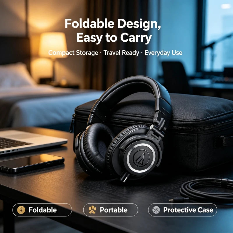 Audio-Technica ATH-M50X  Over Ear Closed Back Professional Studio Monitor Headphones DJ Mixing Mastering Monitoring Headset