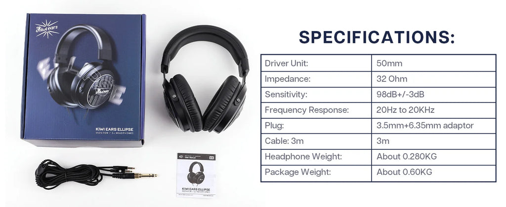 Kiwi Ears Ellipse Studio Grade Dynamic Driver Headphones with Floorstanding Speaker Tuning in a Headphones