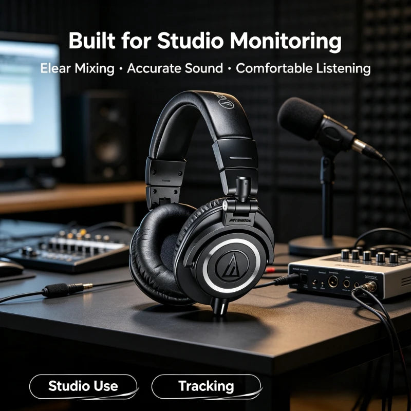 Audio-Technica ATH-M50X  Over Ear Closed Back Professional Studio Monitor Headphones DJ Mixing Mastering Monitoring Headset